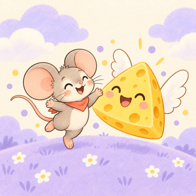 Pipi the mouse in a cheese meadow